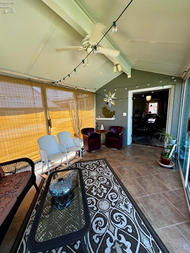 5106 Ottawa River Rd, Toledo, OH 43611 - sunroom / solarium featuring beamed ceiling and a ceiling fan