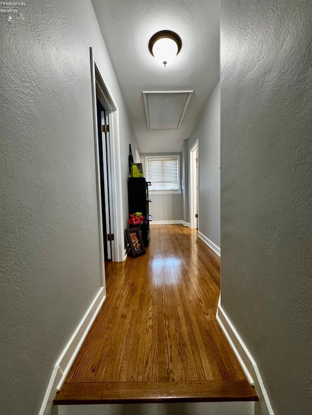5106 Ottawa River Rd, Toledo, OH 43611 - hall with baseboards, attic access, wood finished floors, and a textured wall