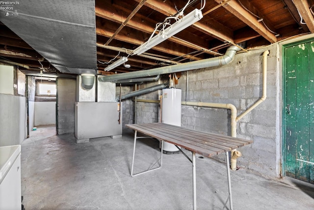 below grade area with heating unit and gas water heater