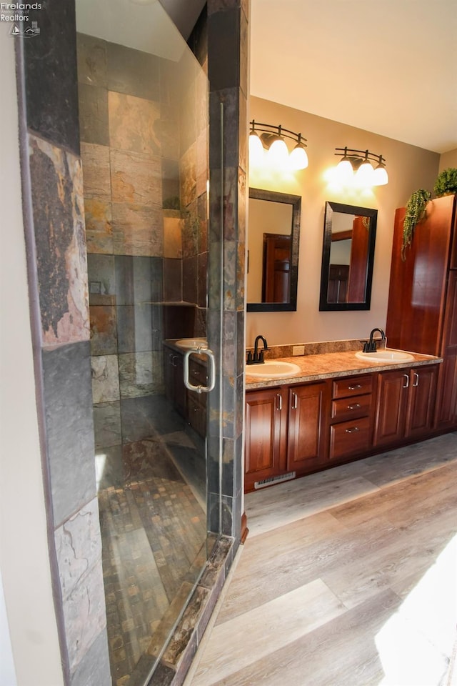 9117 W Mason Rd, Castalia, OH 44824 - full bath featuring a shower stall, double vanity, and wood finished floors