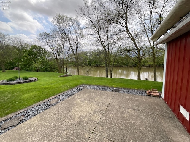 view of patio / terrace featuring a water view