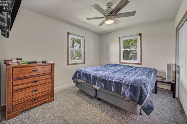 1733 County Road 302, Bellevue, OH 44811 - carpeted bedroom featuring multiple windows, baseboards, and a ceiling fan