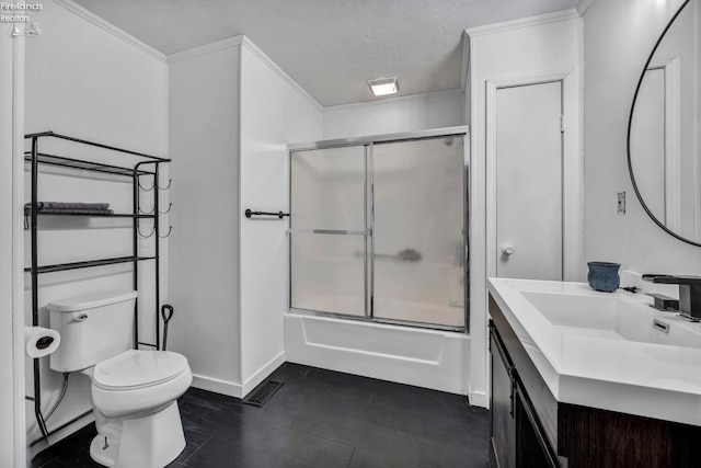 1733 County Road 302, Bellevue, OH 44811 - full bath featuring toilet, a textured ceiling, vanity, combined bath / shower with glass door, and baseboards