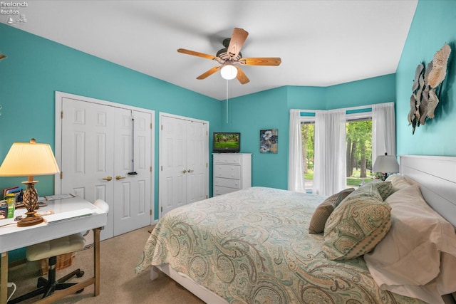 3535 E High Point Ln, Port Clinton, OH 43452 - bedroom featuring two closets, carpet, and a ceiling fan