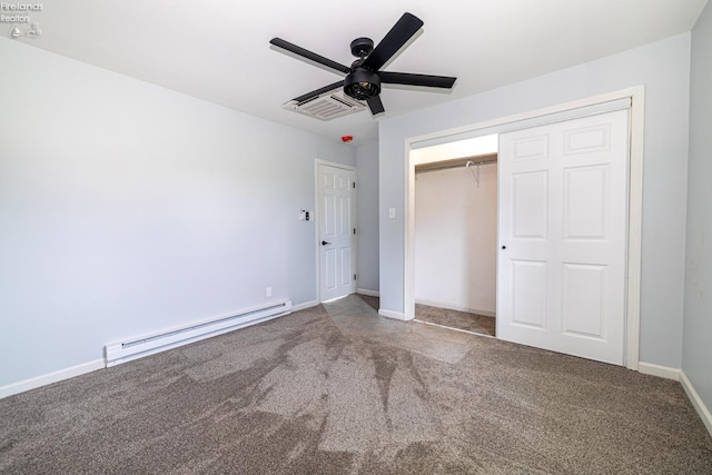 5033 Crestline Rd, Bucyrus, OH 44820 - unfurnished bedroom with a baseboard radiator, carpet floors, a closet, and visible vents
