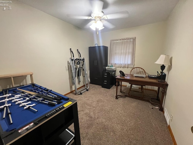 6 Breezewood Dr, Norwalk, OH 44857 - bedroom with light carpet, baseboards, an office area, and ceiling fan