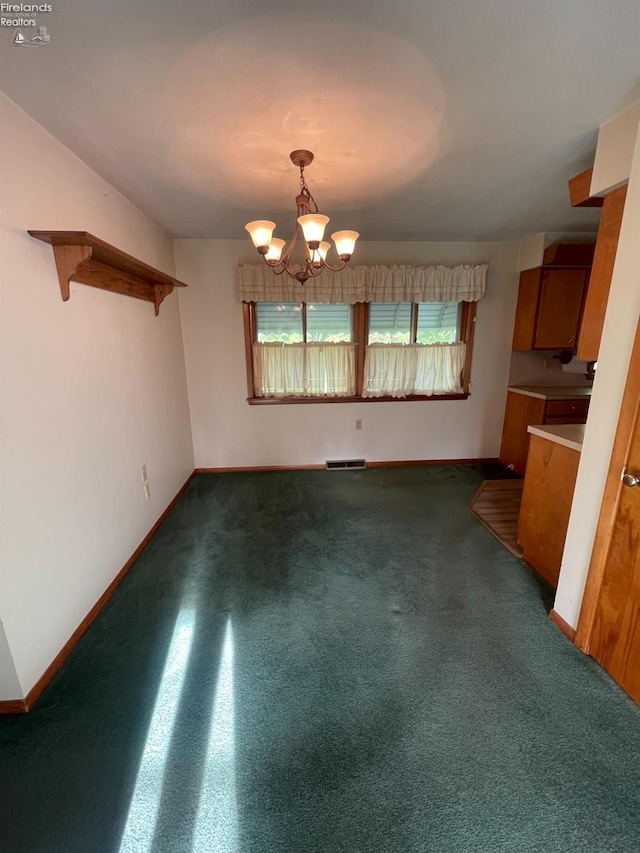 5 Old State Rd, Norwalk, OH 44857 - unfurnished dining area with a chandelier, baseboards, and dark colored carpet