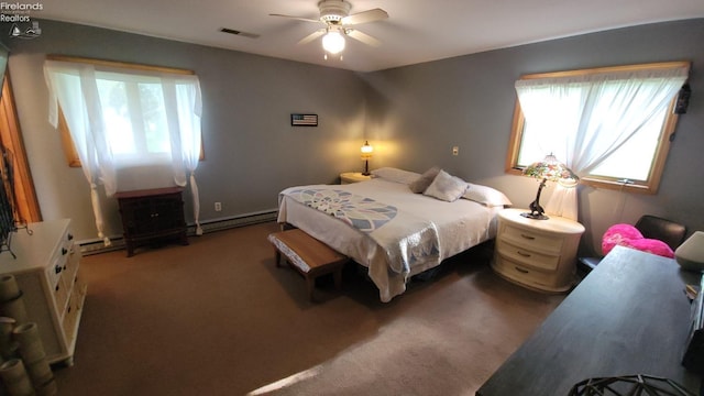 903 N Warpole, Upper Sandusky, OH 43351 - carpeted bedroom featuring a baseboard radiator and a ceiling fan