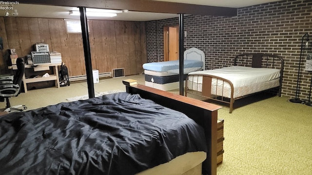 903 N Warpole, Upper Sandusky, OH 43351 - carpeted bedroom with wooden walls and brick wall