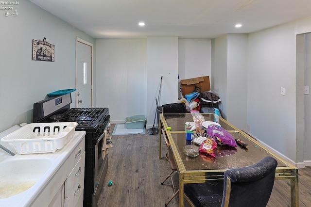 108 Spring St, Willard, OH 44890 - kitchen with stainless steel range with gas stovetop, dark wood-type flooring, and recessed lighting