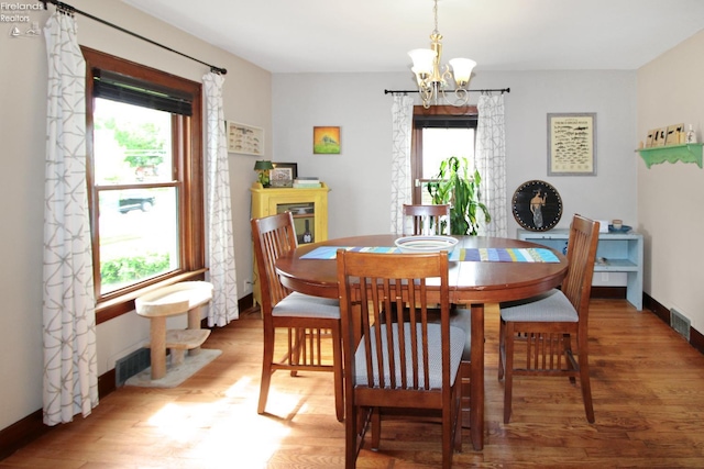 206 Lincoln Dr, Port Clinton, OH 43452 - dining space featuring wood finished floors, a chandelier, and baseboards