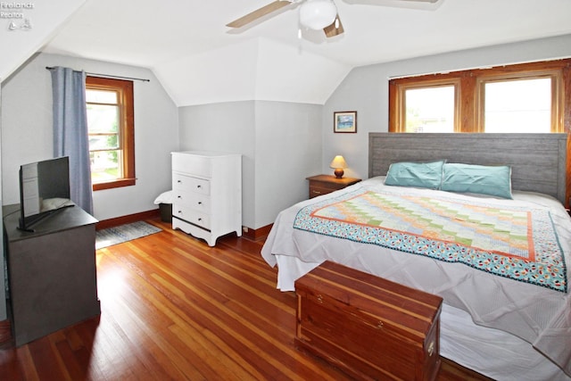 206 Lincoln Dr, Port Clinton, OH 43452 - bedroom with wood finished floors, vaulted ceiling, ceiling fan, and baseboards