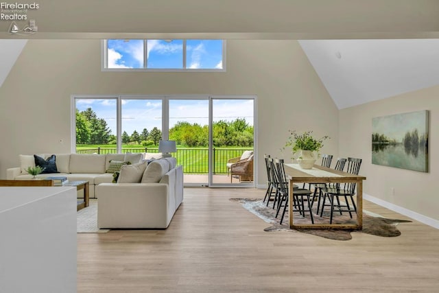 1861 N Opfer Lentz Rd, Martin, OH 43445 - living room with light wood-type flooring, high vaulted ceiling, and baseboards