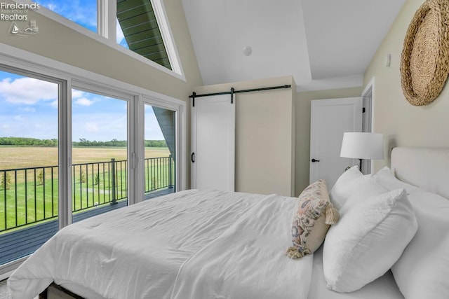 1861 N Opfer Lentz Rd, Martin, OH 43445 - bedroom with access to exterior, a barn door, and lofted ceiling