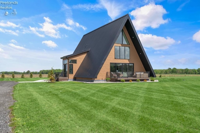 1861 N Opfer Lentz Rd, Martin, OH 43445 - back of house featuring a lawn, metal roof, and a deck