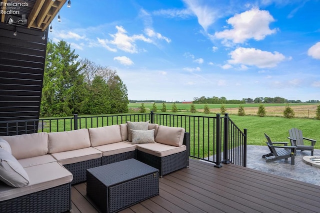 1861 N Opfer Lentz Rd, Martin, OH 43445 - wooden terrace with an outdoor living space, a view of rural / pastoral area, and a lawn