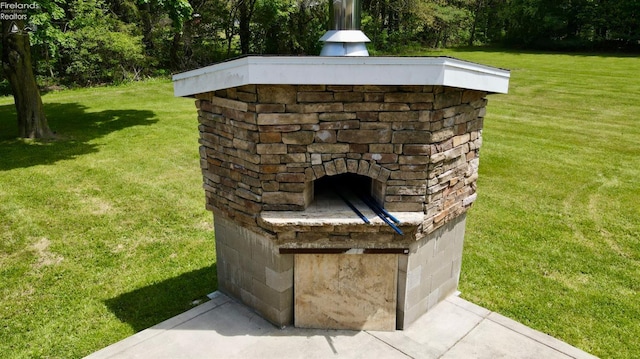 exterior view of an outdoor stone fireplace
