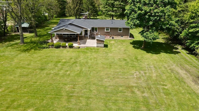 back of property with a patio and a yard
