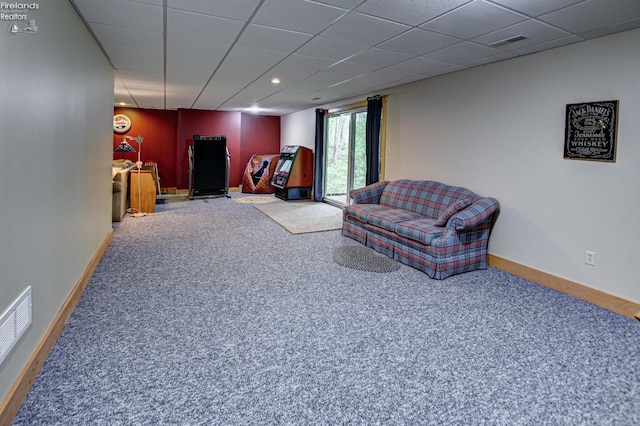 914 Wood Glen Ct, Norwalk, OH 44857 - carpeted living area with baseboards and a paneled ceiling