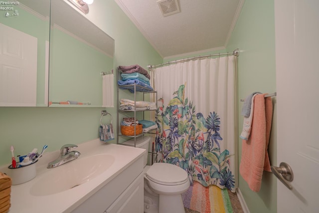 8896 White Crane Way, Oak Harbor, OH 43449 - full bathroom with ornamental molding, vanity, toilet, and curtained shower