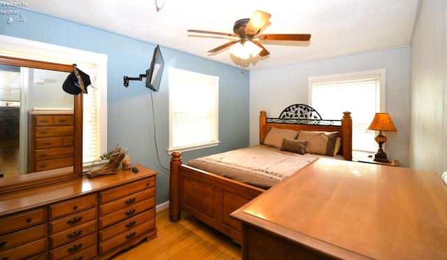 765 Riverside, Vermilion, OH 44089 - bedroom featuring light wood-type flooring, multiple windows, and ceiling fan