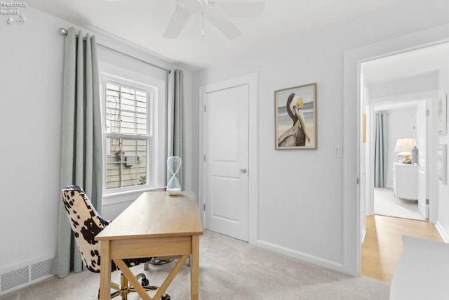 625 Laurel Ave, Port Clinton, OH 43452 - office with a ceiling fan, baseboards, and light carpet