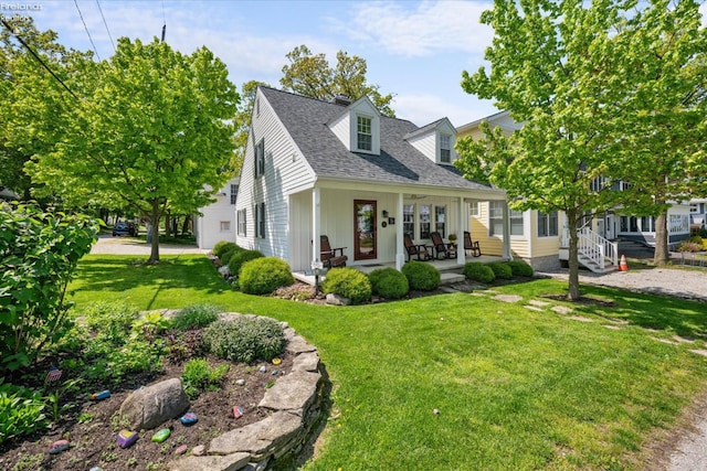 236 Elm Ave, Lakeside, OH 43440 - new england style home with a front yard, covered porch, and roof with shingles