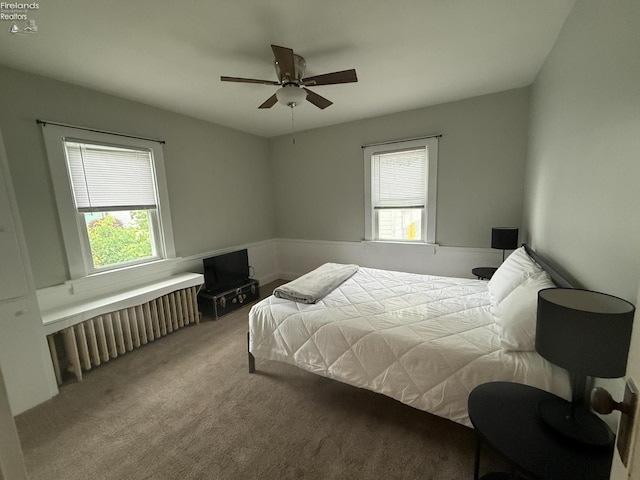 118 E 5th St, Port Clinton, OH 43452 - bedroom with multiple windows, radiator, carpet, and a ceiling fan