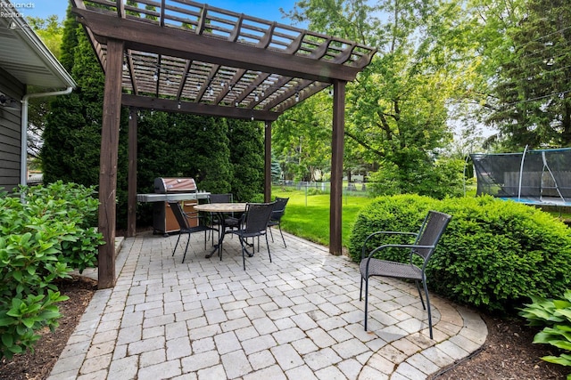 310 Linden Way, Sandusky, OH 44870 - view of patio / terrace featuring a trampoline, a pergola, grilling area, and outdoor dining space
