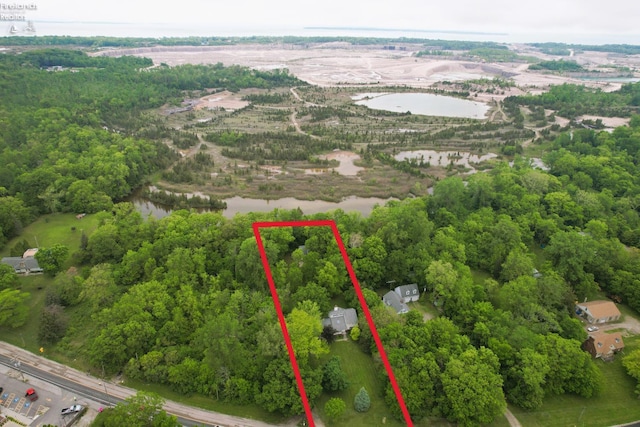 9343 E Bayshore Rd, Marblehead, OH 43440 - aerial view of property and surrounding area featuring a nearby body of water and property boundaries highlighted