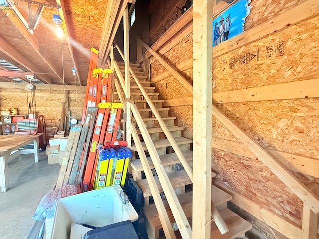 9343 E Bayshore Rd, Marblehead, OH 43440 - stairway featuring unfinished concrete floors