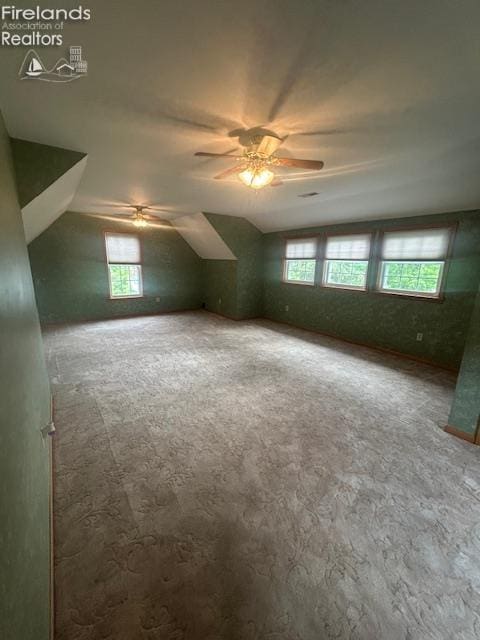 201 Heter St, Bellevue, OH 44811 - additional living space with vaulted ceiling, plenty of natural light, and a ceiling fan