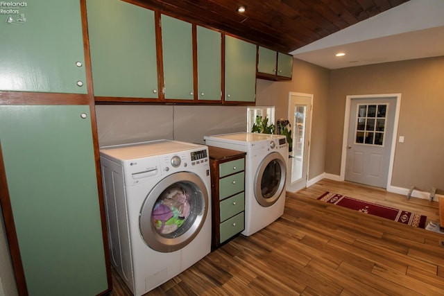 134 Hobson St, Bellevue, OH 44811 - washroom featuring washer and dryer, wood finished floors, baseboards, recessed lighting, and wood ceiling