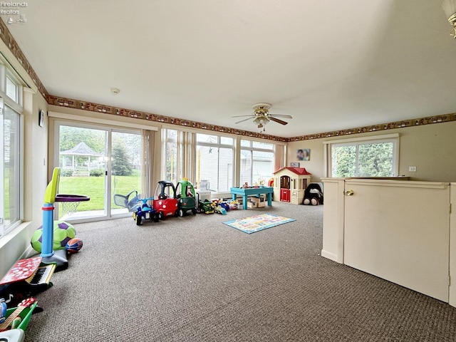 31 Mohawk St, Tiffin, OH 44883 - game room featuring carpet flooring, plenty of natural light, and a ceiling fan