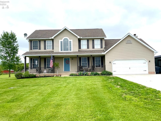4936 Gibbs Rd, Norwalk, OH 44857 - view of front of house featuring a porch, concrete driveway, a front yard, an attached garage, and roof with shingles