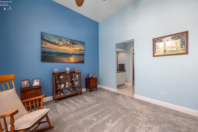 4370 Marin Woods Dr Unit D, Port Clinton, OH 43452 - sitting room featuring ceiling fan, carpet floors, and baseboards
