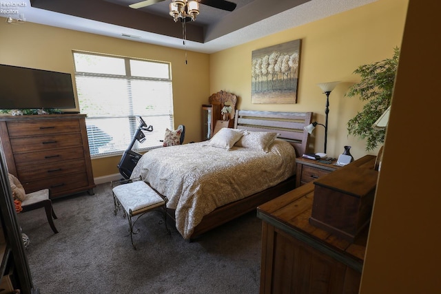 3826 Windsor Bridge Cir, Huron, OH 44839 - bedroom featuring carpet floors, a tray ceiling, a ceiling fan, and an office area