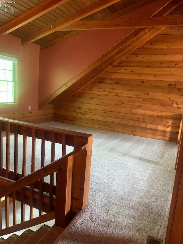 37 State Route 60, New London, OH 44851 - bonus room featuring wood ceiling, carpet floors, and wood walls