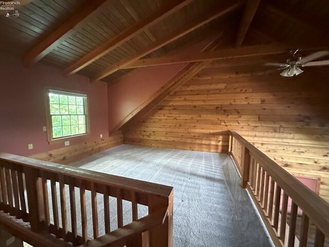 37 State Route 60, New London, OH 44851 - bonus room featuring carpet floors, wooden walls, ceiling fan, and wood ceiling
