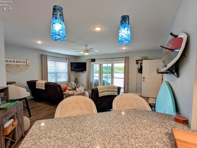 2620 S Waterside Ct Unit 622, Marblehead, OH 43440 - dining room with a ceiling fan, recessed lighting, and wood finished floors