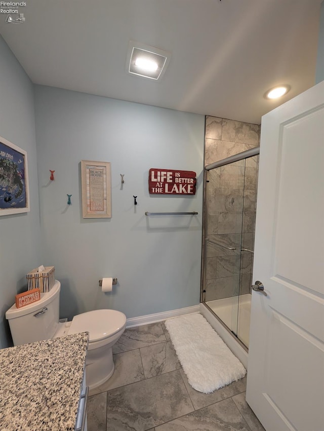2620 S Waterside Ct Unit 622, Marblehead, OH 43440 - full bathroom featuring marble finish flooring, a shower stall, and vanity