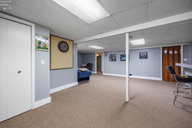 46320 Middle Ridge Rd, Amherst, OH 44001 - finished below grade area with carpet flooring and a drop ceiling