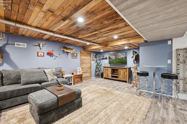 5191 N State Route 53, Tiffin, OH 44883 - living area featuring wood ceiling, wood finished floors, and recessed lighting