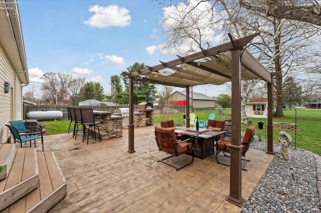 5191 N State Route 53, Tiffin, OH 44883 - view of patio / terrace with a pergola, an outdoor structure, an outdoor kitchen, outdoor dining area, and a wooden deck