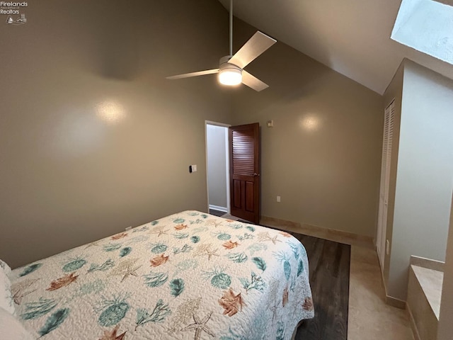 400 Swartz Ln Unit Y306, Middle Bass Island, OH 43446 - bedroom with vaulted ceiling, a closet, a ceiling fan, and carpet