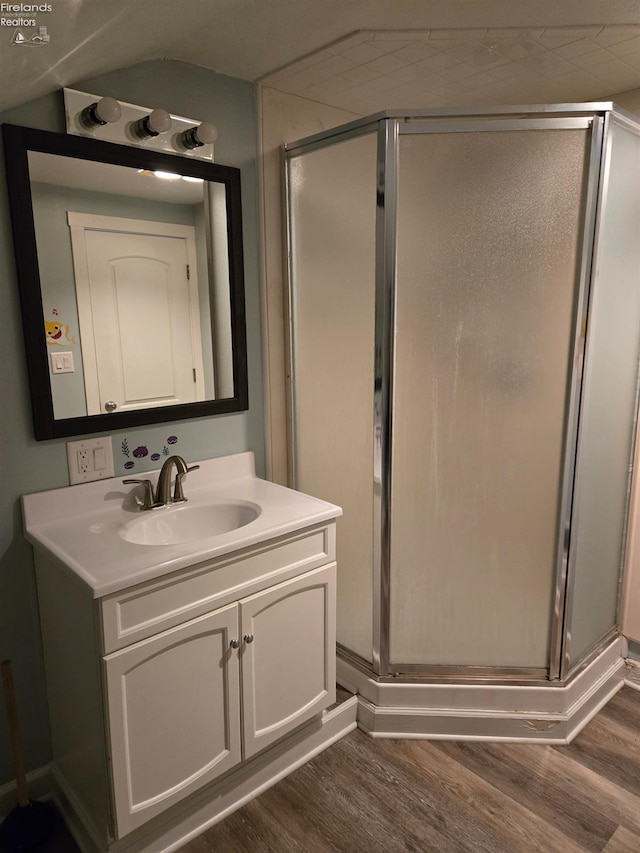 519 Howard St, Findlay, OH 45840 - full bathroom with wood finished floors, vanity, and a stall shower