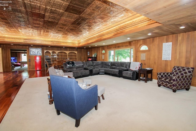 500 E State Route 61, Norwalk, OH 44857 - living area with wooden walls, a raised ceiling, and an ornate ceiling