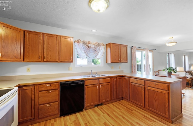 408 Forest St, Lagrange, OH 44050 - kitchen featuring dishwasher, light wood finished floors, brown cabinets, a peninsula, and light countertops