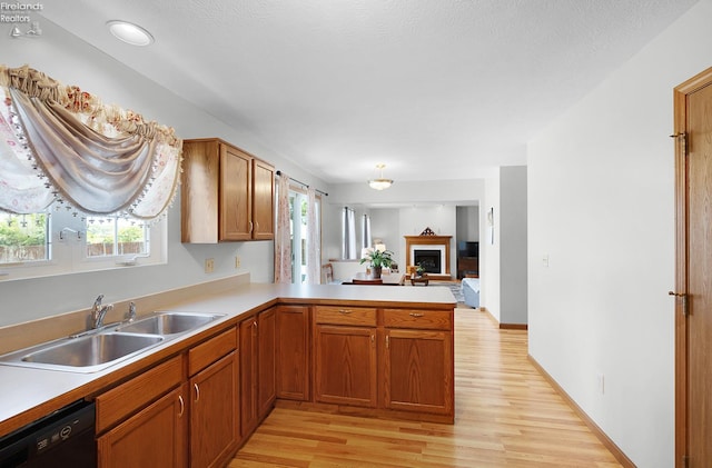 408 Forest St, Lagrange, OH 44050 - kitchen with dishwasher, light wood finished floors, light countertops, and a peninsula