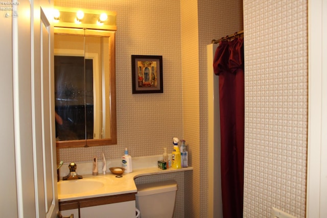 1507 Cleveland Rd Unit 423, Huron, OH 44839 - bathroom featuring vanity, wallpapered walls, and a shower with shower curtain